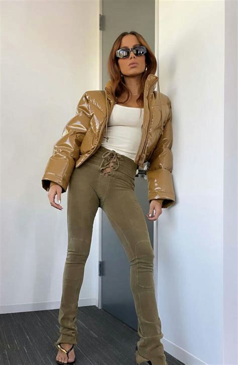 Anitta Via Story Female Singers Casual Leather Pants Khaki Pants