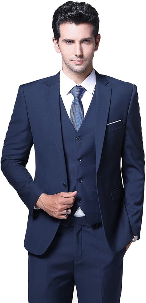 Yffushi Mens Slim Fit 3 Piece Suit One Button Business Wedding Prom