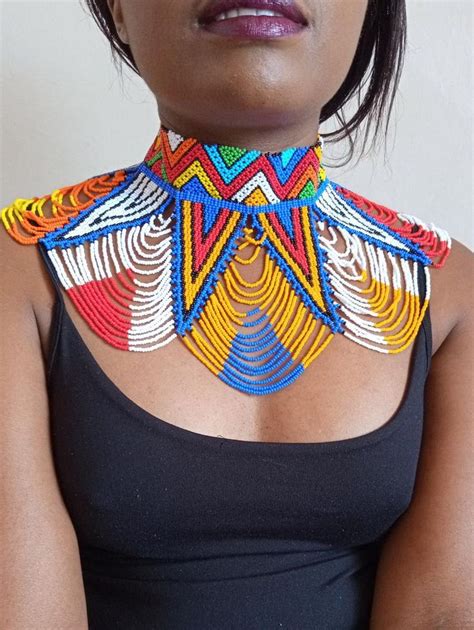 On Sale African Beaded Necklace Zulu Necklace Beaded Shawl Etsy In 2020 African Beads