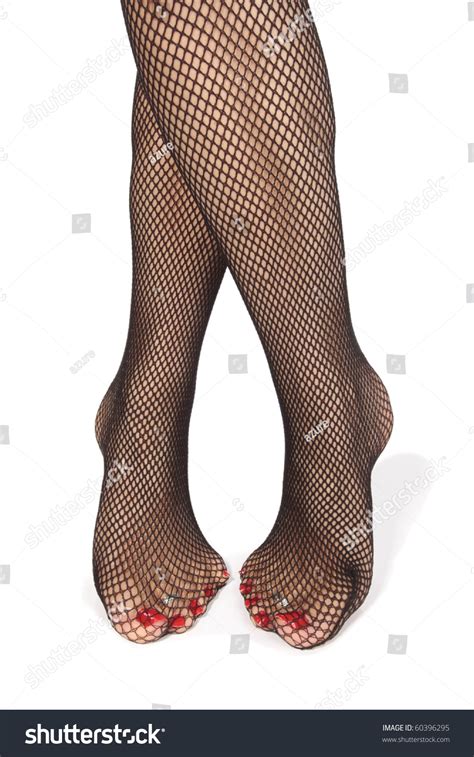 Woman Feet Fishnet Tights Over White Stock Photo 60396295 Shutterstock