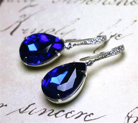 Sapphire Blue Vintage Jeweled Earrings Pave CZ Sterling Etsy