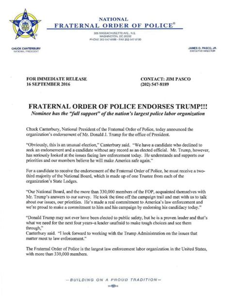 1 sending a letter by regular mail. America's largest police union endorses Trump - Dr. Rich Swier