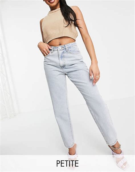 Missguided Petite Riot High Rise Denim Mom Jeans In Blue Mblue Asos