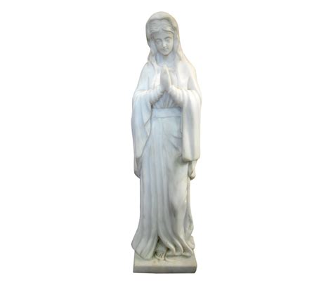 Escultura Religiosa De Virgen En Mármol Blanco Tallado A Mano