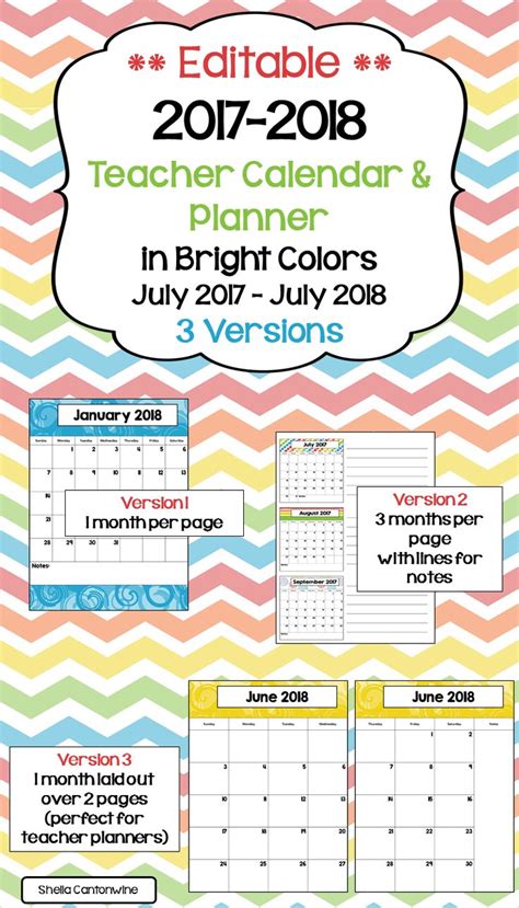 2021 yearly calendar at one page in three different designs and layout. 2020-2021 Calendar Printable and Editable with FREE Updates in Bright Colors | Teacher calendar ...