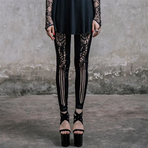 Devil Fashion Punk Rock Wet Look Light Skinny Fit Elastic Leggings Women Gothic Black Lace Up
