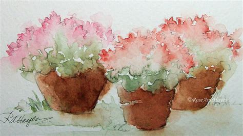 Original Watercolor Painting Flowers In Flower Pots Floral
