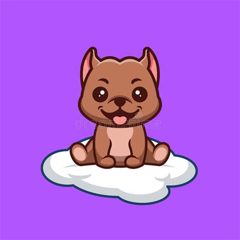 Pitbull Sitting On Cloud Cute Creative Kawaii Cartoon Mascot Logo Stock