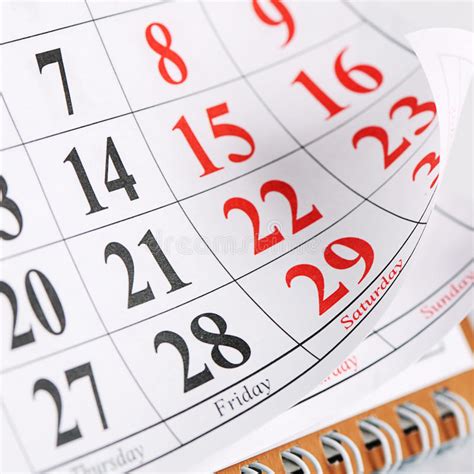 Closeup Of Dates On Calendar Page Stock Image Image Of Number