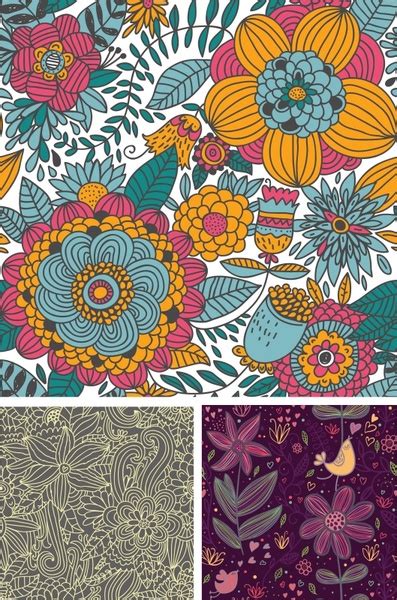 Decorative Pattern Templates Elegant Retro Floral Decor Vectors Graphic