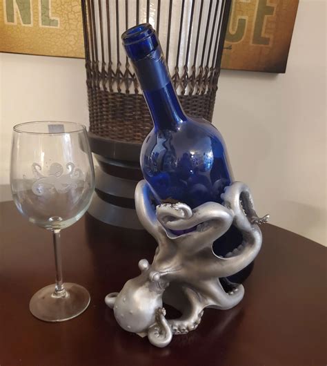 Nautical Tropical Ts And Decor Octopus Wine Bottle Holder Silver