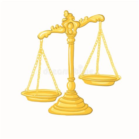 Hand Drawn Illustration Yellow Gold Color Scales Of Justice Isolated On