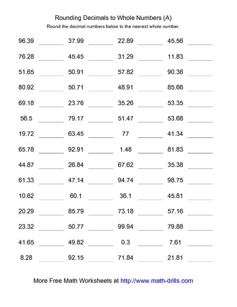 Rounding Decimals And Whole Numbers Worksheets Grade 5
