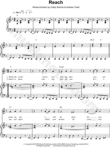 S Club 7 Reach Sheet Music In F Major Transposable Download