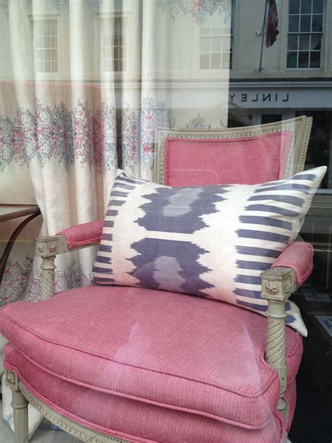 Buy garden furniture cushions online! Chalk pink chair | ikat cushion | Pink chair, Interior ...