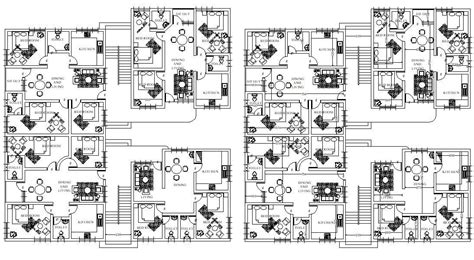 2 Bhk And 3 Bhk Apartment Furniture Layout Plan Autocad File Cadbull