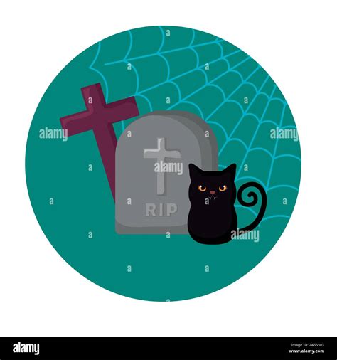 Escena De Gato Negro Con Iconos De Halloween Diseño Ilustración Vectorial Imagen Vector De Stock