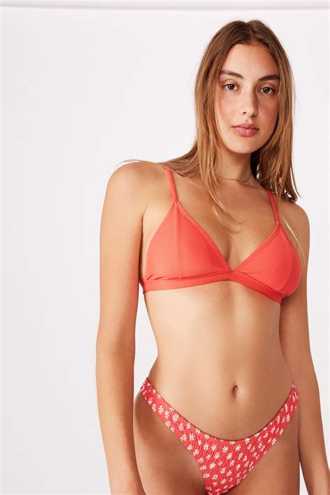 Fixed Triangle Bikini Top Spicy Red Rib Cotton On Bikinis