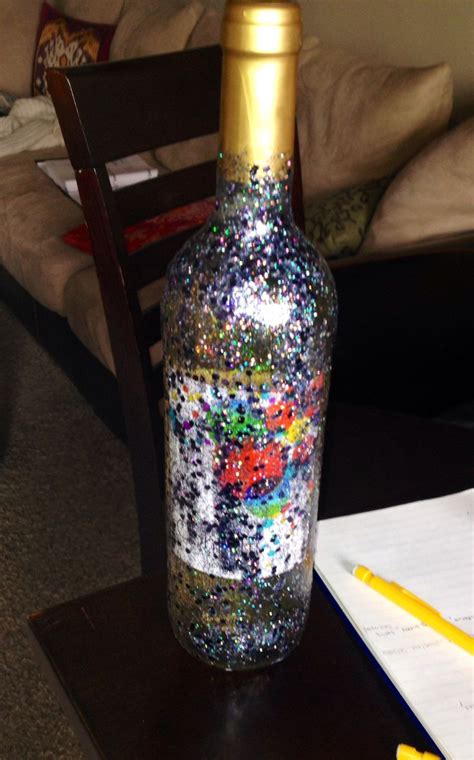 Glitter Wine Bottle Using Mod Podge Mixed With Glitter Glitter Wine