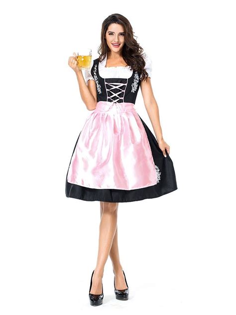 Womens Dress Pink Embroidered Oktoberfest Fraulein Costume Blackpink