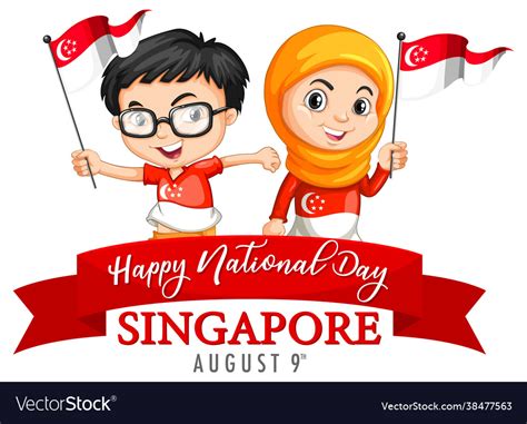 Singapore National Day With Children Hold Vector Image