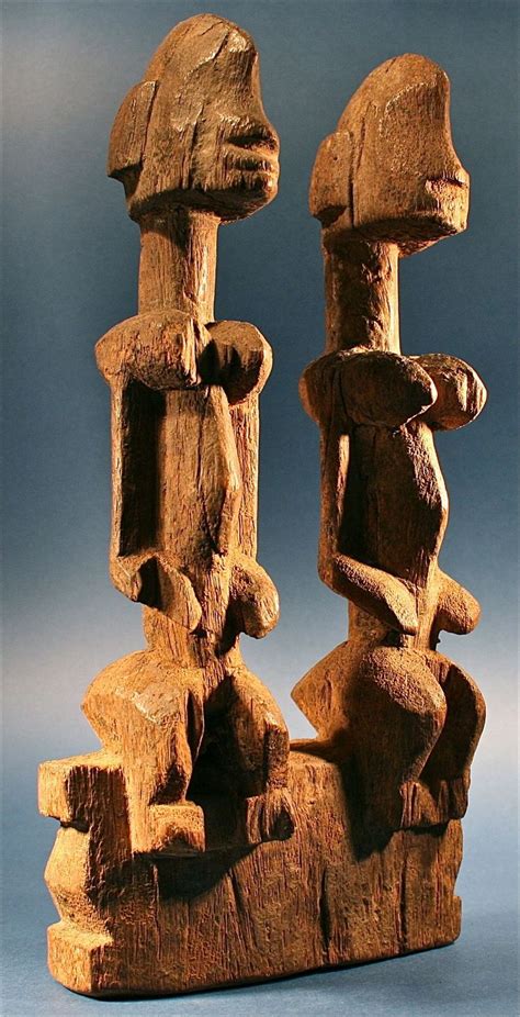2 Antique Hand Carved African Tribal Dogon Sculpture Wooden Figures