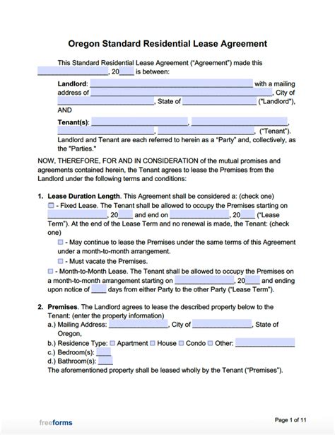 Free Oregon Standard Residential Lease Agreement Template Pdf Word