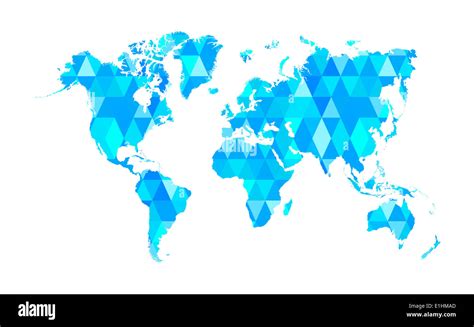 Blue Mosaic Tiles World Map Isolated Vector Illustration Stock Photo