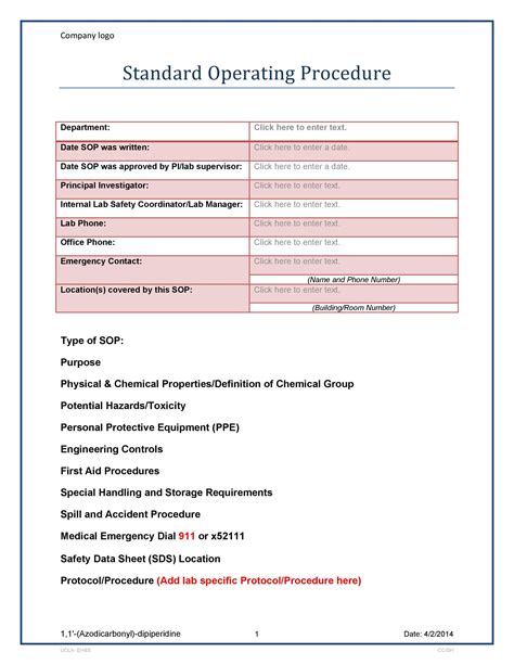 Sample Standard Operating Procedure Template For Your Needs