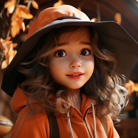 Um desenho animado de uma garota usando um chapéu Foto Premium