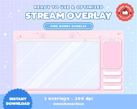 3x Twitch Cute Pink Bunny Full Screen Overlay Streamer Etsy