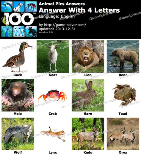 Animal Pics 4 Letters Game Solver