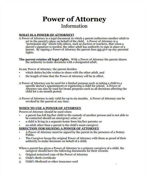 9 Medical Power Of Attorney Forms Free Sample Example Format