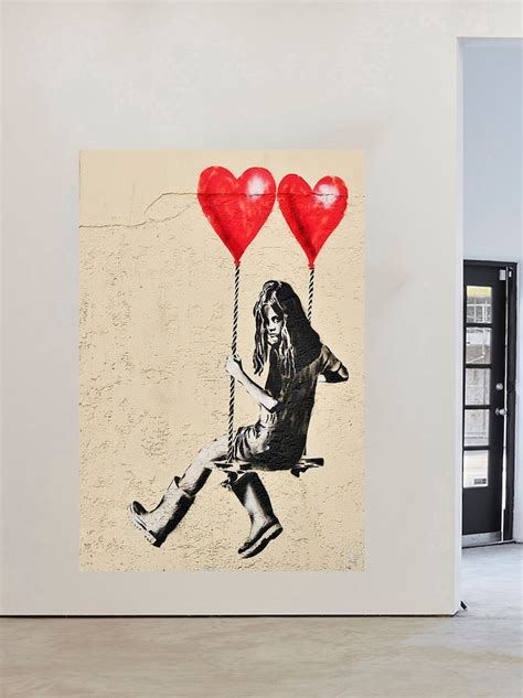 Kunstdrucke Banksy Girl On Swing Graffiti Street Art Giant Canvas Art