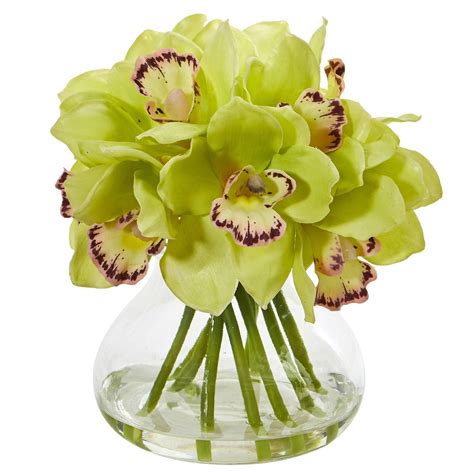 Cymbidium Orchid Artificial Arrangement In Glass Vase 1912 Nearly Natural
