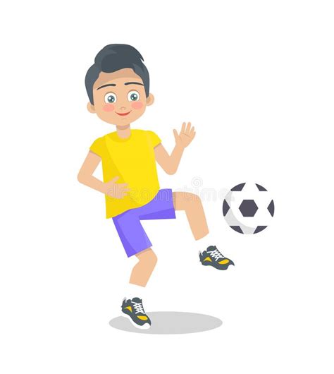 Yellow Shirt Play Football Cartoon Stock Vector