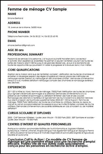 En panne d'inspiration pour votre cv ? modele de cv femme de menage