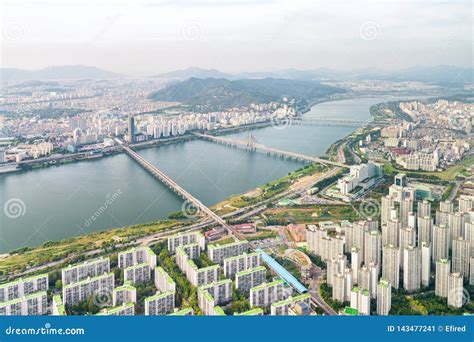 Amazing Top View Of Bridges Over The Han River Seoul Editorial Photo