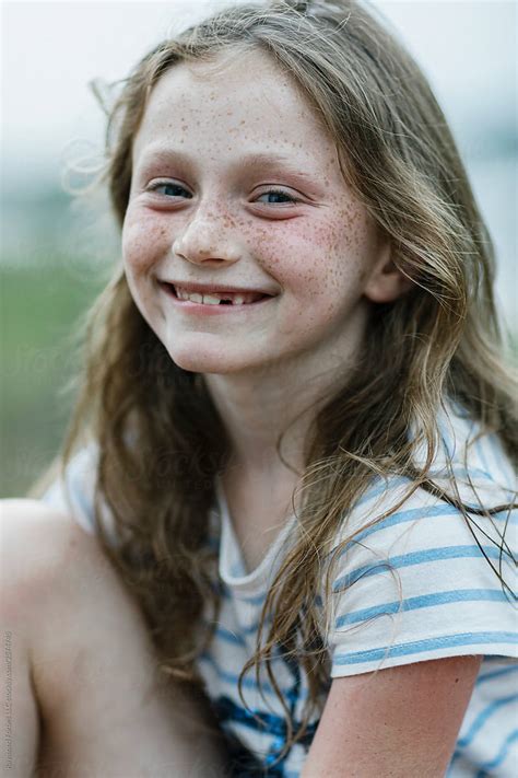Portrait Of Pretty Young Redhead Portrait Girl With Freckles By
