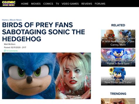 Birds Of Prey Fans Sabotaging Sonic The Hedgehog Cosmic Book News