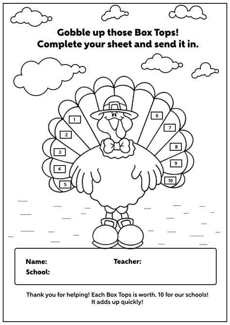 Over 10,000 math, reading, grammar and writing, vocabulary, spelling and cursive writing worksheets. Thanksgiving Box Tops collection sheet. (Had someone on fiverr.com make it.) | Box top ...