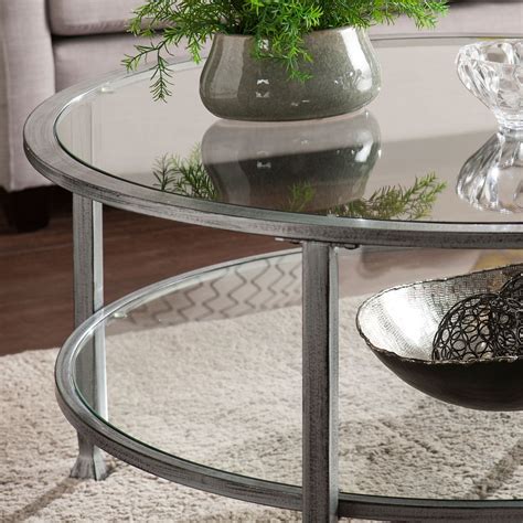 Southern Enterprises Jaymes Silver Metal And Glass Round Cocktail Table Ck0740 Round Cocktail