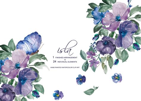 Watercolor Purple Florals Set ~ Illustrations ~ Creative Market
