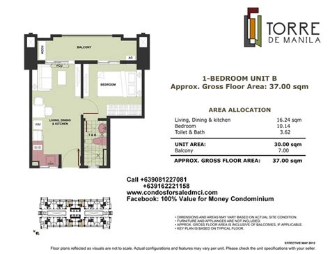 Torre De Manila 1 Bedroom Unit B Approx Gross Floor Area 3700 Sqm