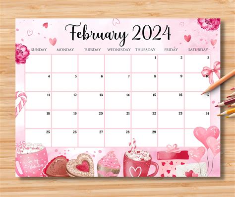 Editable February Calendar Happy Valentine With Sweet Etsy