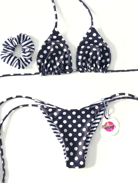 Polka Dot Swimwear Set Top And Reversible Bottom Bikini Etsy España