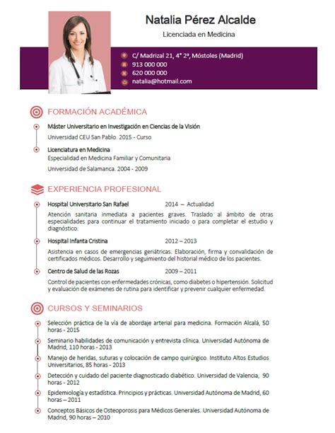 Curriculum De Médicos O Enfermeras Plantillas De Cv Para Hospitales
