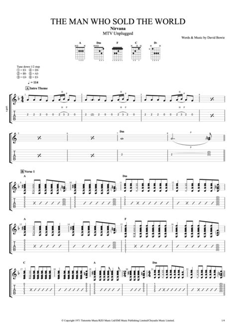 The Man Who Sold The World By Nirvana Full Score Guitar Pro Tab