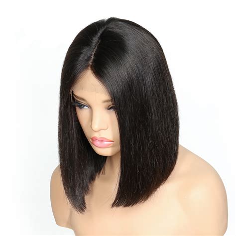 Short Bob Black Glueless Lace Front Wig Brazilian Human Hair Wigs Pre