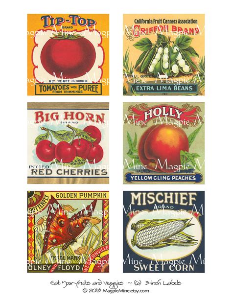 Instant Download Large Vegetable Labels Six Vintage Labels Etsy